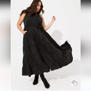 Torrid Tea Length Studio Crepe de Chine Black Dress 2 2X 18-20